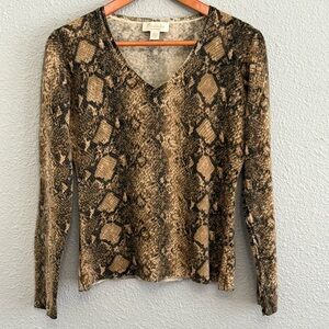 Mainbocher 100% Cashmere Snake Print‎ V-neck sweater Size Medium EUC